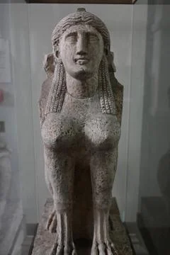 Interior of The British Museum. Limestone Statue of a Seated Female Sphinx. Stock Photos