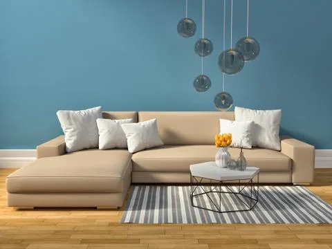 Interior with brown sofa. 3d illustration Stock Illustration