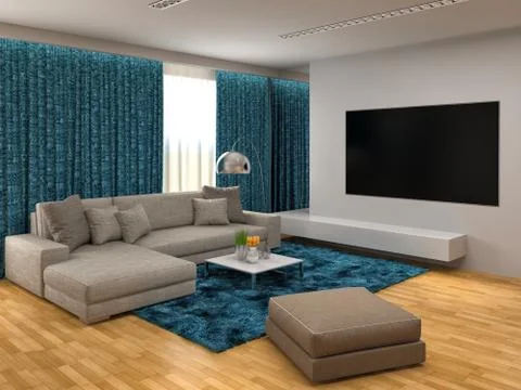 Interior with brown sofa. 3d illustration Stock Illustration