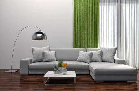 Interior with brown sofa. 3d illustration Stock Illustration