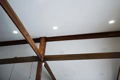 Interior building design and ceiling decoration of wooden structure Stock Photos