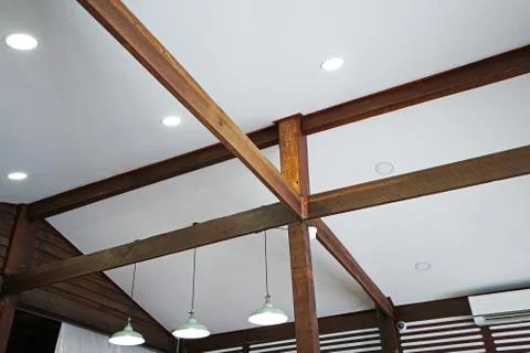 Interior building design and ceiling decoration of wooden structure Stock Photos