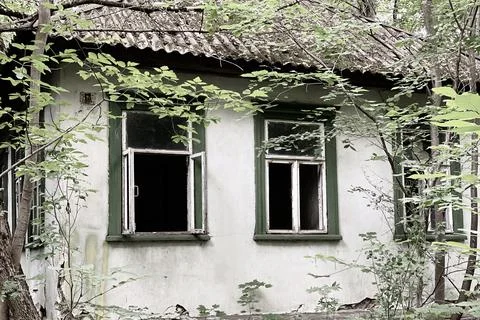 The interior of a building destroyed after hostilities, fires and accidents in Stock Photos