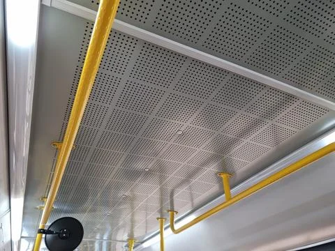 The interior of the bus with the lights on Stock Photos
