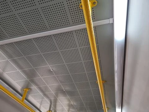 Interior of the bus with the lights on Stock Photos