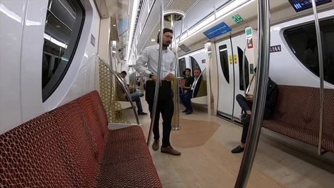 Interior of a cabin in Metro train in Doha, Qatar - January 2020 Stock Footage 125577415