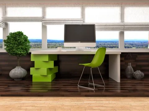 The interior of the cabinet with computer. 3D illustration Stock Illustration