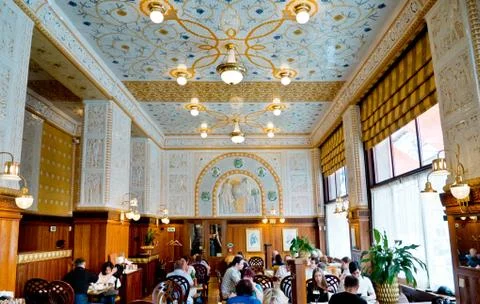 Interior of Cafe Imperial Restaurant in Prague in Street Na Porici. Czech Stock Photos
