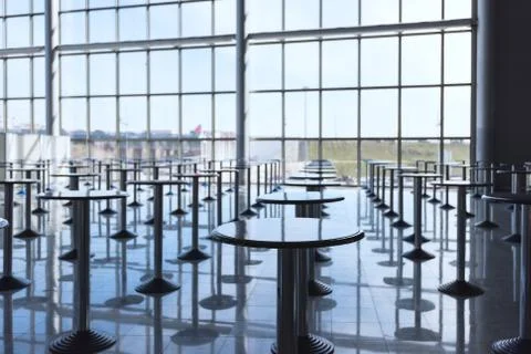 Interior cafe indoor group table large bright windows Photos