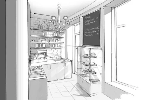 Interior of cafe kitchen Stock Illustration