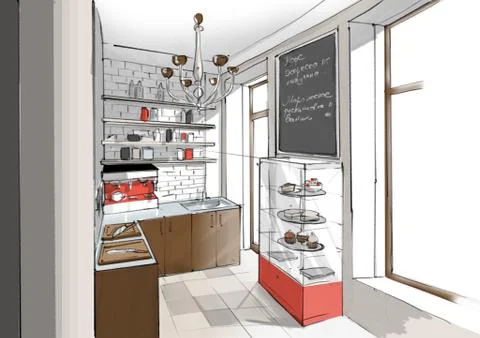 Interior of cafe kitchen Stock Illustration