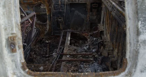 Interior CAR burned after wildfire Stock Footage 100530810