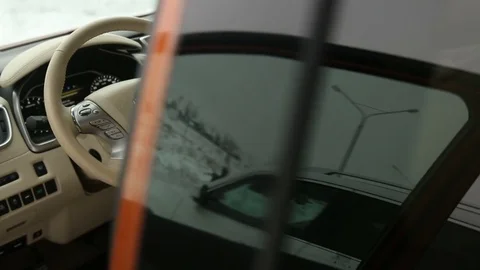 Interior car inside. Steering wheel and front dashboard closeup . Speedometer. Stock Footage 73344750