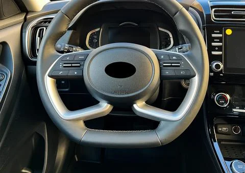 Interior of the car interior. Steering wheel, automatic transmission Stock Photos