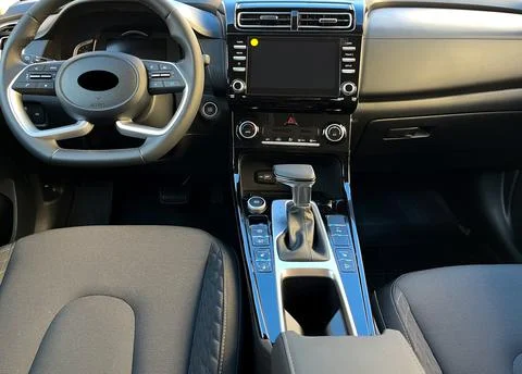 Interior of the car interior. Steering wheel, automatic transmission Stock Photos