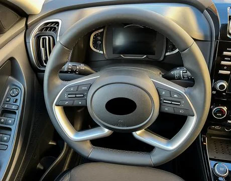 Interior of the car interior. Steering wheel, automatic transmission Stock Photos
