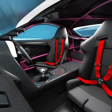 The interior of the car for racing. Executed elements and safety nodes of the Stock Illustration