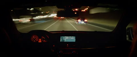 Interior car timelapse entering Los Angeles highway at night Stock Footage 136447929
