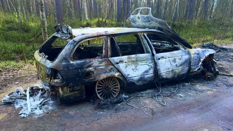 The interior of the car was completely burned out Stock Footage 304238344