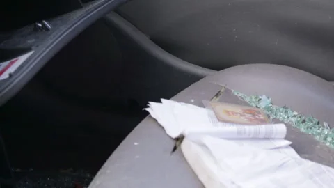 The interior of the car was damaged after the accident Stock Footage 204873148