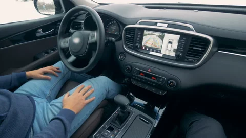 Interior of a car which is moving automatically. Self Driving Autopilot Stock Footage 101195613