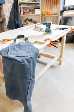 Interior Carpentry Workshop. Woodworking Workplace. Tree. Carpenter Stock Photos