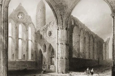 Interior Of Cashel Abbey, Connemara, County Galway, Ireland. Drawn By W.H.Bartle Stock Photos