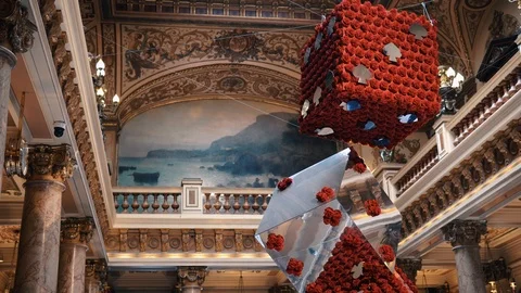 The interior of the casino in Monaco, classical columns. Dice, installation. Stock Footage 113353426