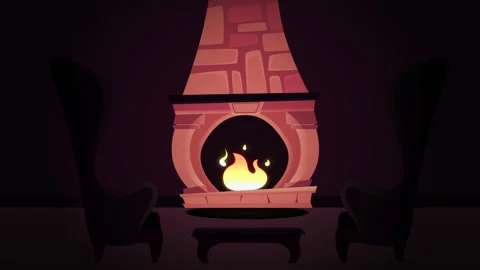 Interior of the castle with a fireplace. Animation 2D Stock Footage 304913124