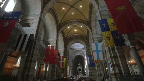 Interior of the Cathedral de la Major, Marseille, France. Steadicam shot Stock Footage 160761009