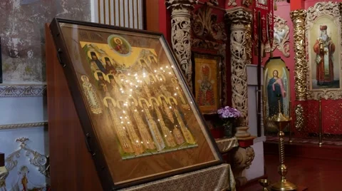 Interior Cathedral at Mgar Savior-Transfiguration Monastery Day of Icon of Mary Stock Footage 57997776