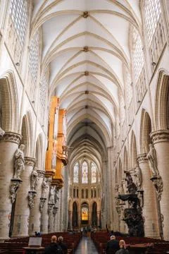 Interior of the Cathedral of St. Michael and St. Gudula, Brussels Stock Photos