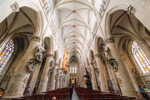 Interior of the Cathedral of St. Michael and St. Gudula, Brussels Stock Photos