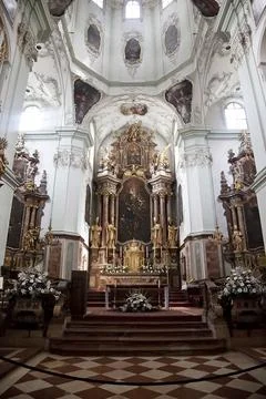 The interior of the cathedral of St. Peter in St Peter's abbey. Salzburg. Stock Photos