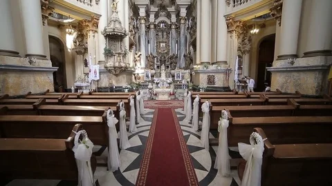 Interior of a catholic church Stock Footage 75190225