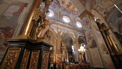 Interior of catholic church Stock Footage 108563404