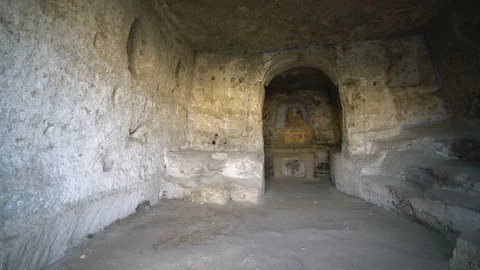 Interior of the Cave House in the Sassi, Matera, Italy, Europe. Stock Footage 111466300