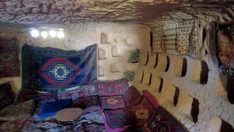 The interior of the cave house in Uchisar Stock Footage 317447333
