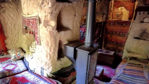 The interior of the cave house in Uchisar Stock Footage 317447348