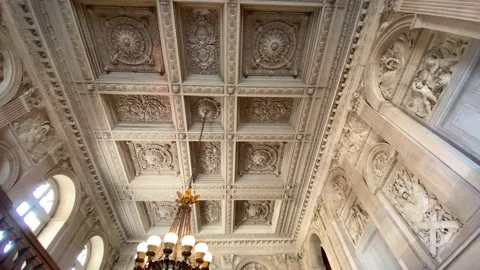Interior Ceilings Of Palace Of Versailles In Paris France - low angle shot Stock Footage 217363308