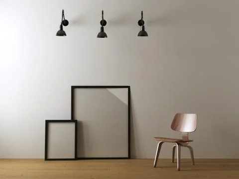 Interior with chair with Empty frame of Picture,3d illustration,3d Rendering. Stock Illustration
