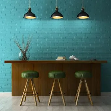 Interior with chalkboard mockup 3D rendering Stock Illustration