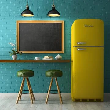 Interior with chalkboard mockup 3D rendering Stock Illustration