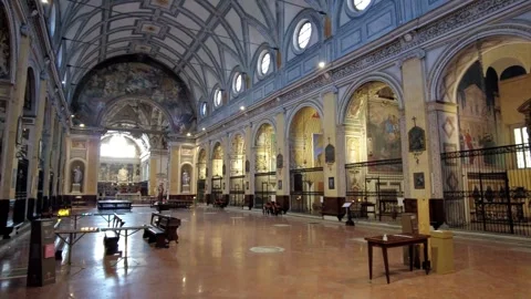 The interior of the Chiesa Parrocchiale di San Marco (Eng.: Church of St. Mark). Stock Footage 313375503