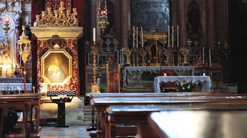 Interior of a church with focal changes Video stock 85704671
