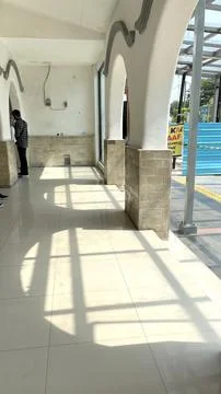 Interior of Cirebon Station, West Java, Indonesia. Colonial style white painted  Stock Photos