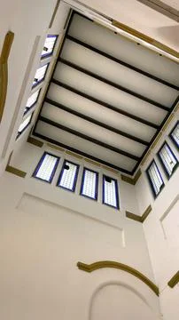 Interior of Cirebon Station, West Java, Indonesia. Colonial style white painted  Stock Photos