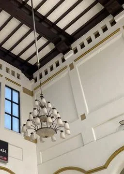 Interior of Cirebon Station, West Java, Indonesia. Colonial style white painted  Stock Photos