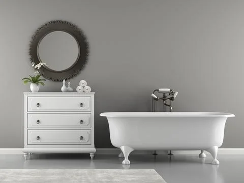Interior of classic bathroom with stylish bath 3D rendering Stock Illustration