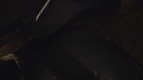 Interior of the Classic Jaguar Car. Camera Moving Up. Car Ready to Restore Stock Footage 77927105